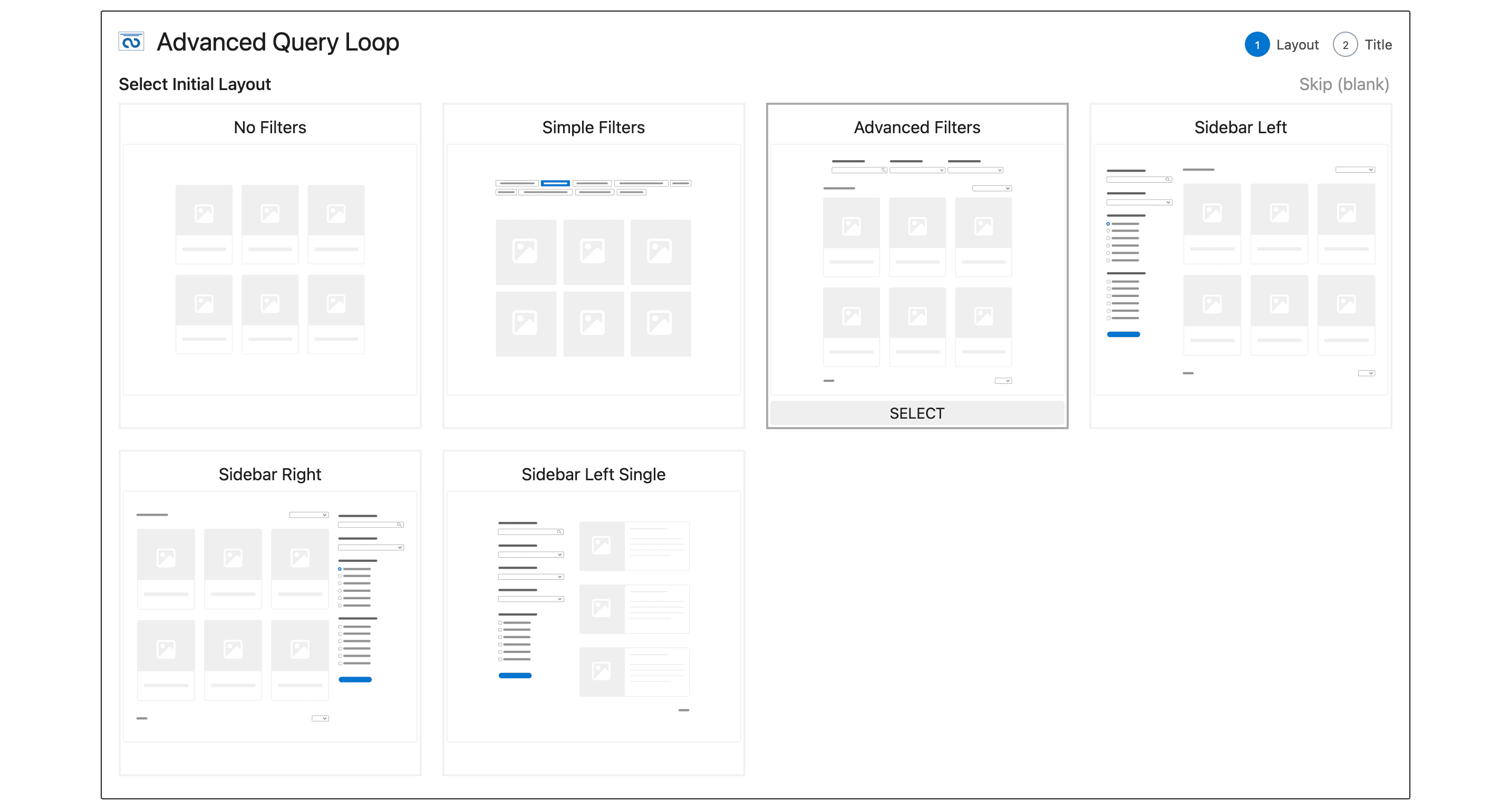 query-loop-onboard Query Loop onboarding flow showing different template options